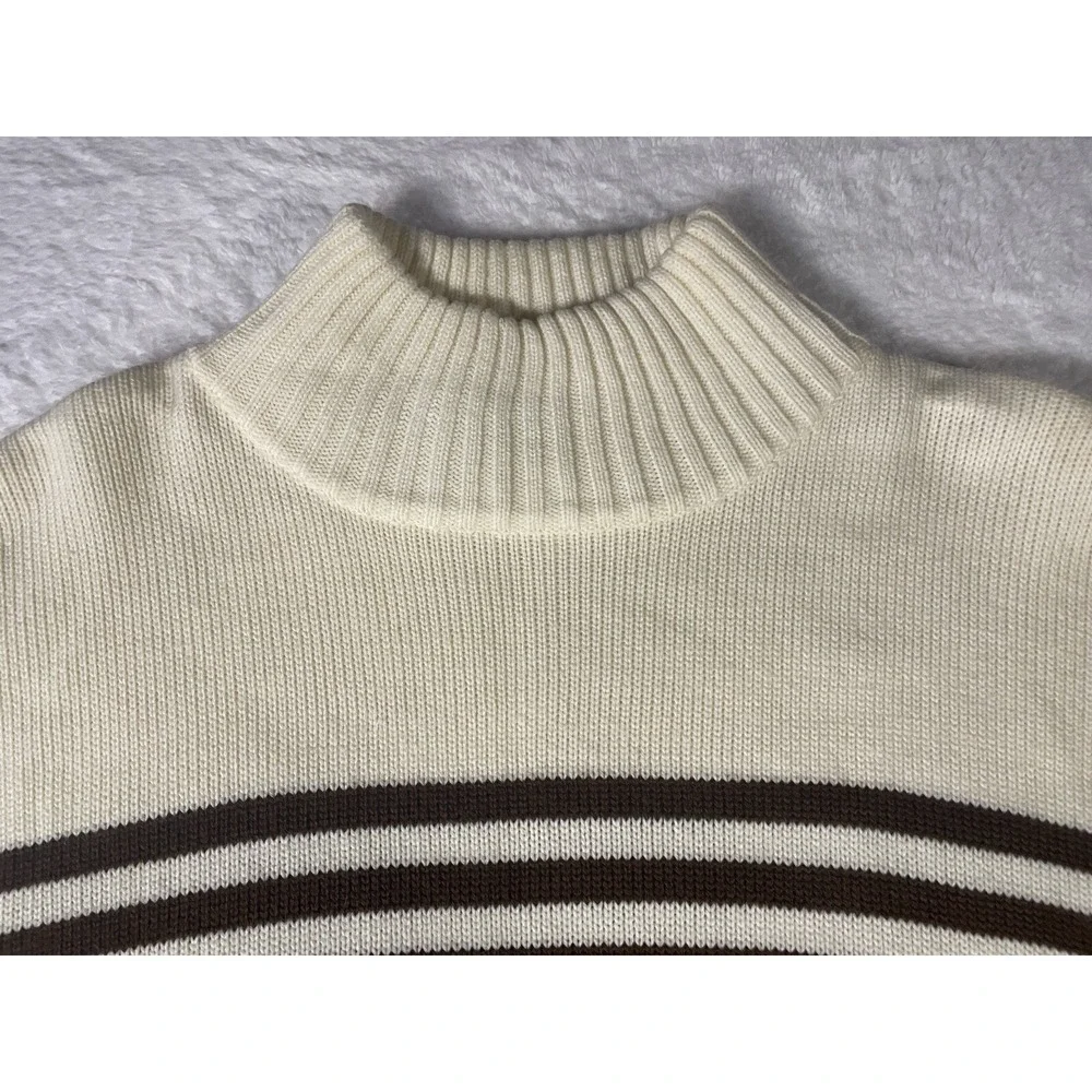 Southpole‎ Mens Mock Neck Ribbed Knit Sweater Cream Brown Striped Y2K Large